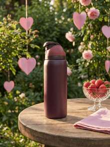Black Cherry Vacuum Bottle - 32oz Stainless Steel, One-Hand Flip Cap,Ins Minimalist Style - Warm/Cold Retention, Perfect For Camping/School/Sports/ & Christmas/Valentine's Day Festival Gifting. Enjoy The World Cup. - Rỉ Nâu - Xem 1