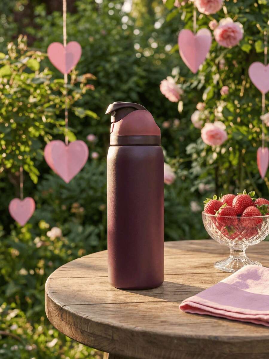 Black Cherry Vacuum Bottle - 32oz Stainless Steel, One-Hand Flip Cap,Ins Minimalist Style - Warm/Cold Retention, Perfect For Camping/School/Sports/ & Christmas/Valentine's Day Festival Gifting. Enjoy The World Cup. - Rỉ Nâu - Xem 1