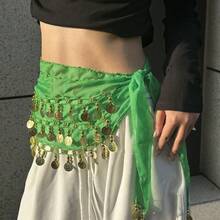 1 pieza Cadena para la cintura de baile, accesorio de baile del vientre de estilo hip hop callejero con monedas doradas cosidas a mano, multicolor, de tela metálica, decorativo y sexy para la cintura y falda, estilo bohemio y retro, para fiestas, vida nocturna, atuendos de playa, ropa y accesorios de festival - Multicolor - Ver 5