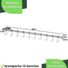 Porta Utensílios E Talheres Cromado 15 Ganchos 80cm UN - Prateado - Visão 6