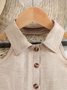 Bộ áo liền quần không tay cho bé gái, kiểu dáng tối giản nhưng hơi hướng cổ điển, thiết kế đơn giản và thanh lịch, phù hợp cho bé mặc hàng ngày và đi nghỉ mát. - Màu Khaki - Xem 5