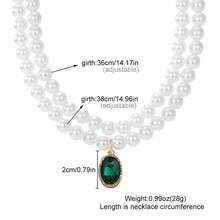 2件套优雅复古奢华时尚金属双层祖母绿宝石珍珠项链，2026年流行热销个性化高端设计颈链 - 金黃色 - 查看 7