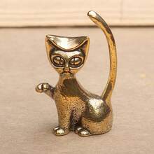 Vintage Copper Tabletop Figurine, Rustic Countryside Cat Decor, Creative Kitty Ornament, Desk Accessory - Multicolor - View 7