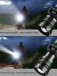 2/1pc 20W LED + COB Rechargeable Flashlight, Super Bright Tactical Handheld Lamp, With Magnetic Base, Variable Focal Length, Digital Battery Level Display, Waterproof, Suitable For Camping, Car Maintenance, Emergencies And Outdoor Activities - black - View 10