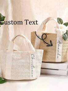 Customizable Personalized Woven One Shoulder/Crossbody Tote Bag, Large Capacity Women's Handbag, Suitable For Travel, Vacation, Outdoor, Beach Use, Great Summer Gift For Family, Friends, Mothers - Multicolor - View 2