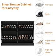 Space-Saving Shoe Cabinet Organizer With 4 Flip-Down Drawers & Adjustable Shelves, Narrow Freestanding Wooden Storage For Entryway Hallway - màu đen - Xem 6
