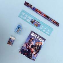 6pcs Harry Potter Stationery Set Including 2 Pencils, 1 Pencil Sharpener, 1 Eraser, 1 Notebook, 1 Ruler, Suitable As Party Favor, Birthday Gift, Back To School Gift, Fan Gift - Multicolor - View 6