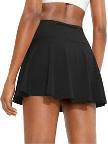 Women's One Piece Sports Skirt, High Waist Active Wear Golf Tennis Skirt, Casual With Pockets Skort Design, Spring/Summer Black - Black - View 4