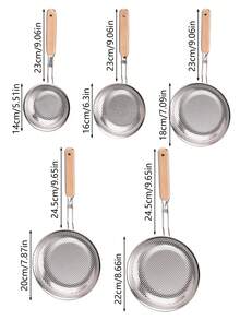 1pc Stainless Steel Wooden Handle Colander, Lo Mein Colander, Frying Filter Spoon, Vegetable Drain Spoon, Spaghetti Spoon, Multi-Function Fine Mesh Filter Spoon, Kitchen Gadget, Suitable For Picking Noodles, Dumplings, Vegetables, Fried Things, Filtering Food Materials - Multicolor - View 12