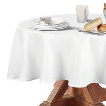 Obstal 210GSM Round Table Cloth, Water Resistance Microfiber Tablecloth, Decorative Fabric Circular Table Cover For Outdoor And Indoor Use (White, 70 Inch Diameter) - 白色 - 查看 1