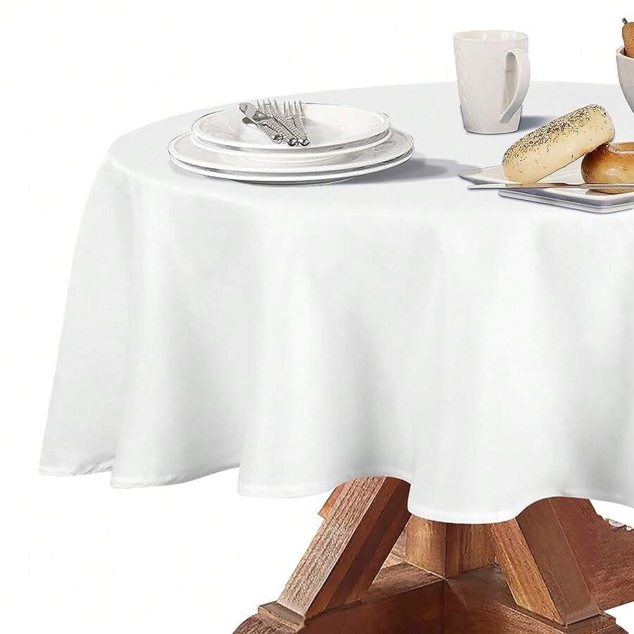 Obstal 210GSM Round Table Cloth, Water Resistance Microfiber Tablecloth, Decorative Fabric Circular Table Cover For Outdoor And Indoor Use (White, 70 Inch Diameter) - 白色 - 查看 1