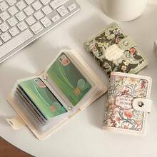 Floral Oil Painting Style Card Holder For Women, Retro Design, Multi-Slot Card Holder For Bank Cards And ID Documents, Large Capacity, Compact And Portable/Mini, PU Leather, Transparent Card Slots, Snap Clasp Design, Artistic And Natural Style, Essential For Business Trips, Travel, Daily Commute, And As A Gift. High-End Design, Unique Features, Stylish And Lightweight.Mother's Day,Mom,Mother's Day Gift,Flower,Jewelry,Mother's Day Decorations,Mother's Day Party Supplies,Women,Pink,Gift Set - 山茶爛漫 - 查看 7