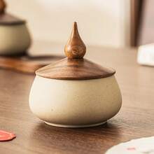 1件复古零食碗，粗陶碗配木盖，分格糖果坚果盘套装，微波炉和洗碗机适用陶瓷碗，适合客厅、茶室、餐厅装饰 - 粗陶+棕色 - 查看 14