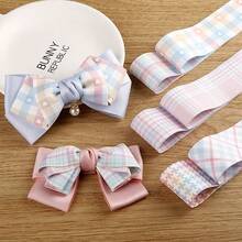 Dual-Color Plaid Heart Print Ribbon, Handmade DIY Bow, Hair Accessory, Lolita Clothing Trim Ribbon - Multicolor - View 4