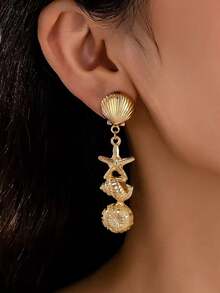 一对海洋元素海星贝壳吊坠耳环，百搭耳环，是夏季海滩派对的完美之选 - 耳釘 - 查看 1