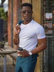 Men's Casual Slim Fit T-Shirt, Basic Dressy Style, Premium Spring/Summer - 白色 - 查看 5