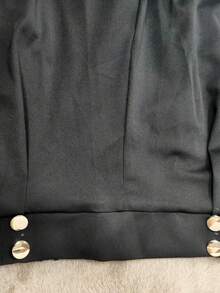 女士弹力腰双扣设计宽松阔腿裤，无弹力轻盈直筒休闲裤，建议选小一码，优雅休闲，适合春夏日常通勤，黑色 - 黑色 - 查看 5