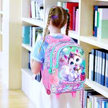 3 Piezas Mochila con Ruedas para Niñas, Mochila Escolar con Ruedas para Niños, Mochila con Ruedas con Diseño de Zorro para Primaria, Preescolar, Jardín de Infantes (Rosa) - Rosa - Ver 9
