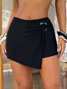Braga de bikini de unicolor para envolver alrededor, ideal para vacaciones - Negro - Ver 4