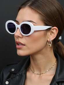 1pc Unisex Round Beach Fashion Glasses, Versatile & Fashionable - White Ash - View 2