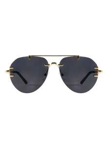 1 Pair Frameless Metal Aviator Fashion Glasses, Fashion Glasses For Women, Outdoor Travel Driving Vacation Beach Accessories, Concave Lens Glasses For Street Photography, Large Double-Bridge Aviator Fashion Glasses, Fashion Glasses For Men - Dark Grey - View 4