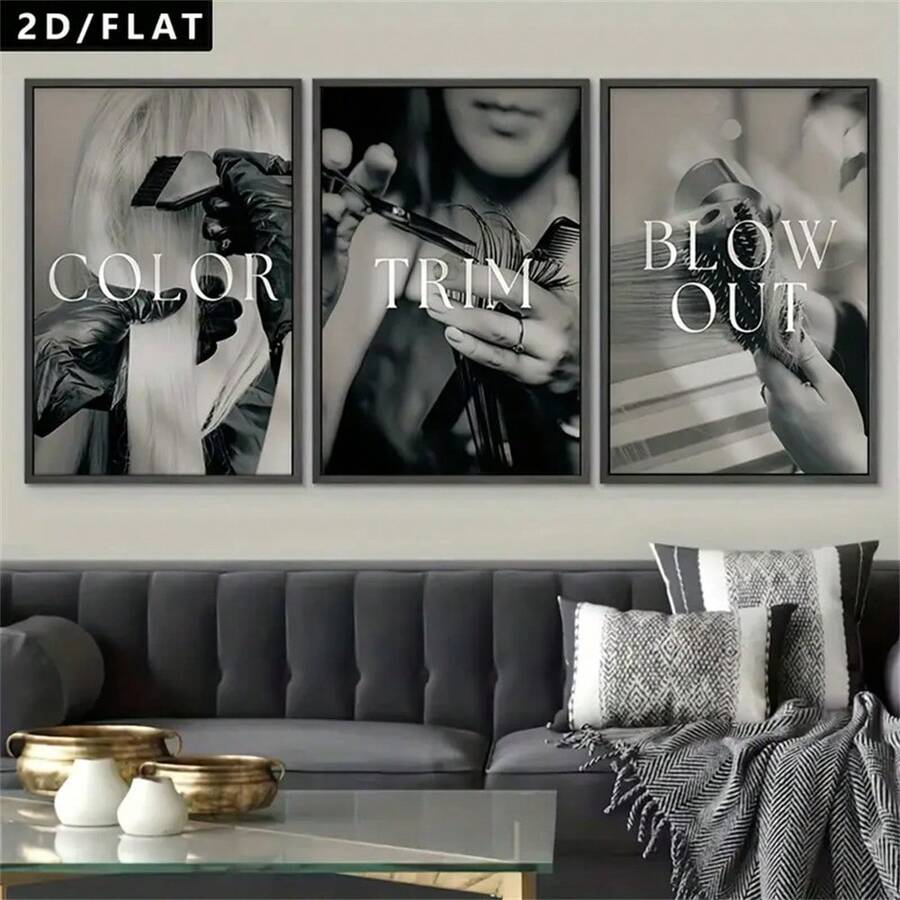 1/3 tấm tranh nghệ thuật logo tối giản hiện đại đen trắng dành cho tiệm làm tóc, phù hợp với các tiệm cắt tóc nam. Tranh in trên vải canvas dùng để trang trí văn phòng, phòng ngủ, phòng khách và hành lang. Có thể mua thêm khung. - Nhiều màu - Xem 1