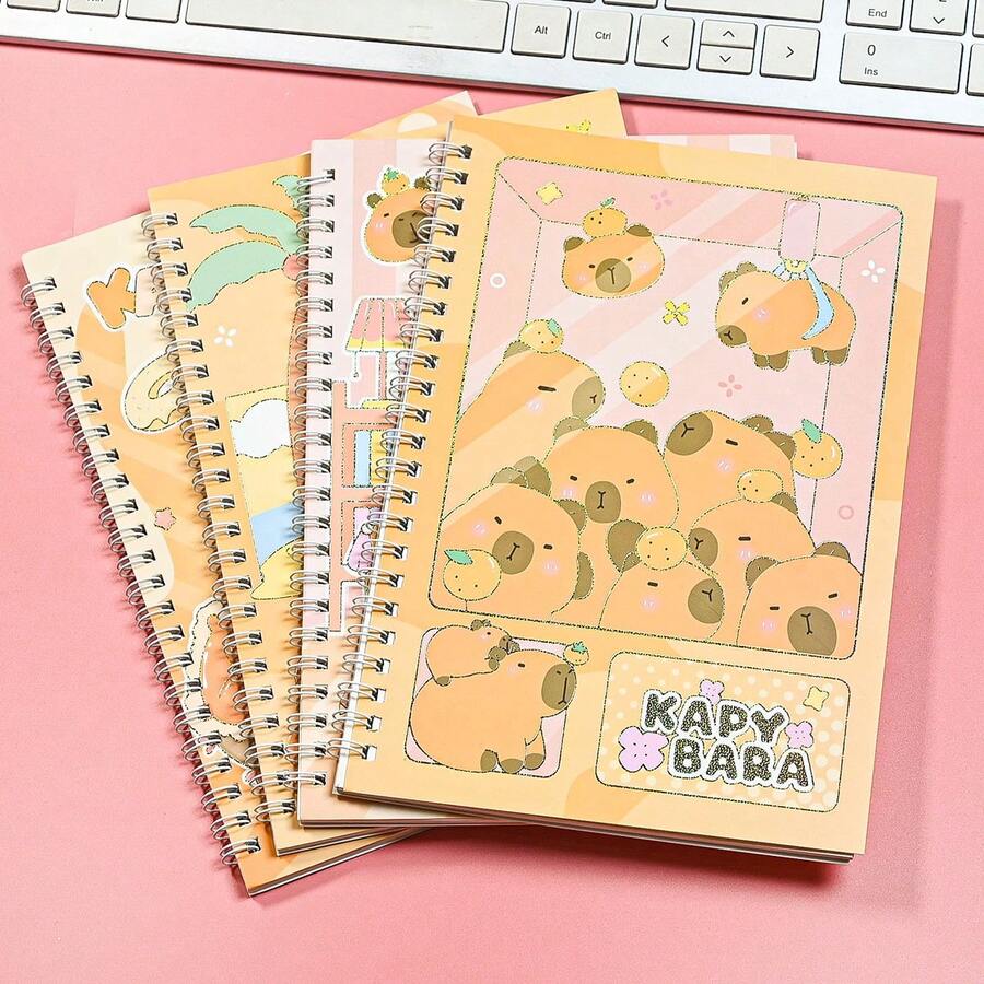 4 Books, 1 Set Of A5 Books, Back-To-School Season, Gilded Cover, Hard Face, Student Supplies Books, School Reward Books, Notebook Books, Cartoon Coil Books, Notepad Books, Cute Student Stationery, Paper Student Prizes - A5 - View 1