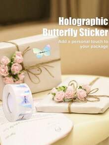 500/1000 piezas Pegatinas decorativas de mariposas holográficas láser de 1 pulgada, con adhesivo cortado, adecuadas para tarjetas de regalo y cajas de regalo para fiestas - Multicolor - Ver 3