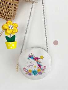 1pc Mini Flower Unicorn Mermaid PU Zipper Closure Cartoon Cute Crossbody Bag Suitable For Daily Use - White - View 3