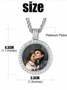 1pc Customized Cubic Zirconia Round Pendant Necklace, Personalized Photo Pendant For Women Men, Anniversary Birthday Gift Picture Necklace - Multicolor - View 6