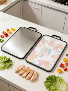 1pc Funny Fruit Pattern 304 Stainless Steel Double-Sided Cutting Board, Kitchen Defrosting Board With Juice Groove And Non-Slip Groove - Multicolor - View 3