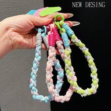 1pc Elegant Cotton Rope Wrist Strap, 3-Strand Braided Beaded Outdoor Anti-Lost Sturdy Phone Lanyard - Multicolor - View 3