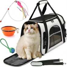 Transportadora para Gato y Perro, Mochila Transpirable para Gatos, Transportadora para Perro Mediano, Carga MÁXIMA 10kg/22LB, con Cojín de Peluche, Juguetes para Mascotas y Cuenco (Gris) - Gris - Ver 1