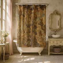 French Verdure Shower Curtain,  Style Tapestry Reproduction, Vintage Bathroom Decor, Elegant Bath Curtain, Country Farmhouse Chic - A - 查看 6