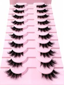 10 Pairs Transparent Half-Strip Soft 3D Faux Mink Lashes With Cat Eye Design (MG46) - Black - View 8