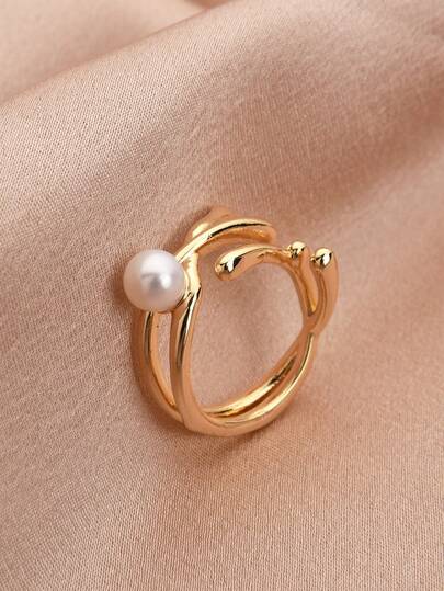 1枚18K镀金天然淡水珍珠可调节戒指，母亲节、情人节、生日礼物