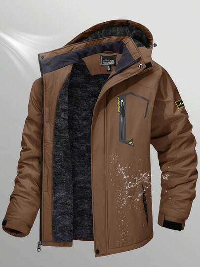 KEFITEVD Men's Winter Skiing Jackets Water Resistant Fleece Coats Insulated Thermal Snowboard Jacket Parka Raincoat With Hood