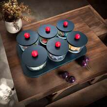 1 Set Chinese Style Wooden Glass Dried Fruit Plate With Lid, Grid Snack Storage Jar With Wooden Tray - Black - View 12