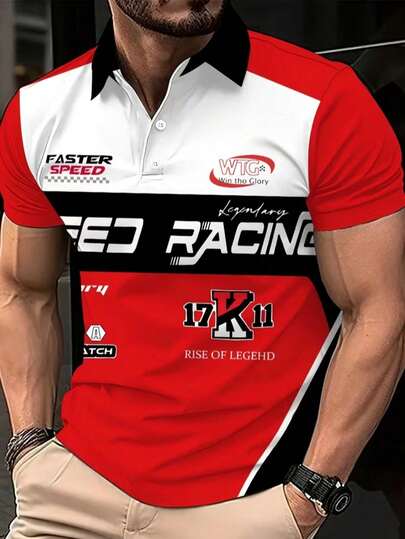 European And American Popular Men's Button Polo Shirt With Digital Printing Pullover, Comfortable And Breathable, With A Collar And Short Sleeves For Outdoor Wear