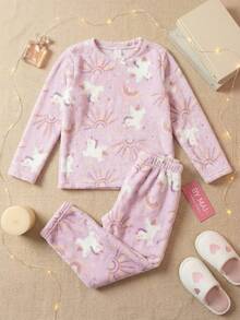Furry Ted Winter Unicorn Children's Pajamas Pink - 查看 9