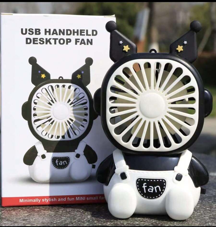 Mini Portable Fan With Kawaii Design And Rechargeable Battery - 黑色 - 查看 1