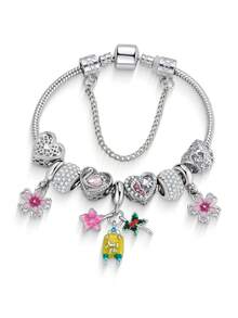 Vibrant Chic Charm Bracelet - Multicolor Hollow Star & Cherry Blossom Accents, Adjustable DIY Snake Chain With U-Shaped Airplane, Swan Beads For Everyday, Vacation, And Boho Chic Wear - Perfect Accessory For Travel, Adventure, And Fashion Enthusiasts - 彩色 - 查看 6