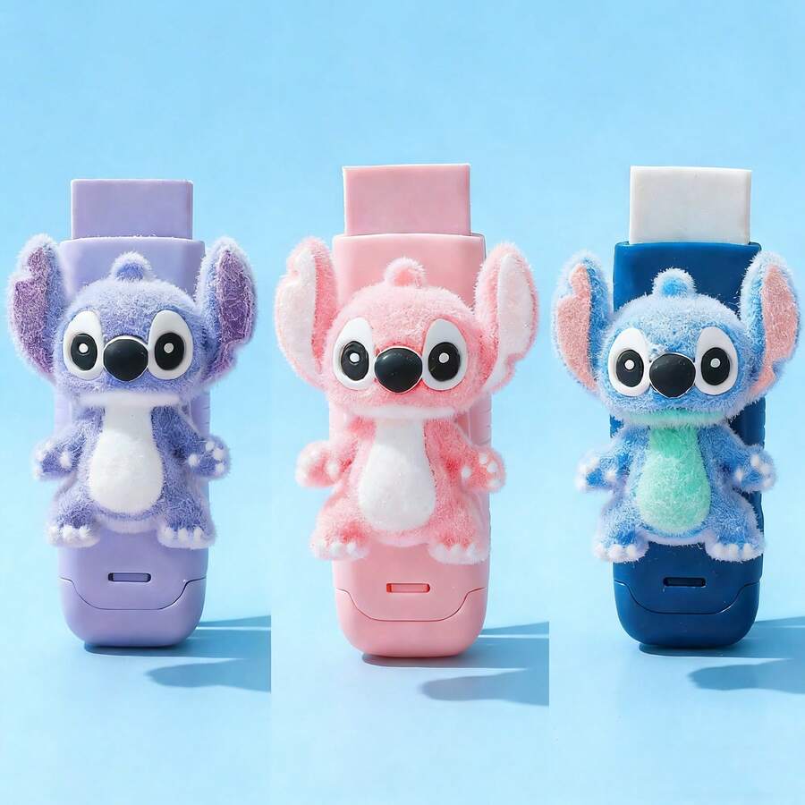 Stretchable Wipe Cleaner, Cute Stitch Cartoon Design, Personalized And Soft, Durable, Won't Damage Paper, Exquisite Gift, Study Award, Essential For Learning, School And Office, Back To School Essential - Multicolor - View 1
