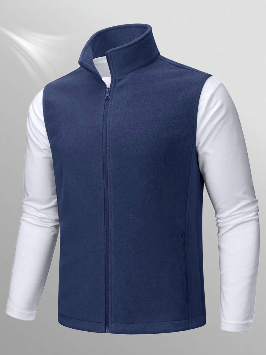Men's Fleece Vest Zip Up Lightweight Vests Outerwear With Pockets Winter Warm Sleeveless Jacket For Hiking Golf - Màu xanh hải quân - Xem 1