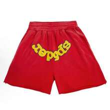 Sp5der Waist Elastic Casual Workout Athletic Gym Summer Y2k Shorts - Đỏ - Xem 1