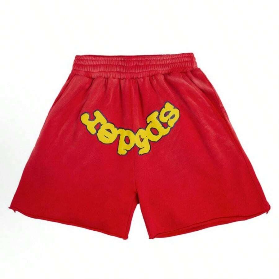 Sp5der Waist Elastic Casual Workout Athletic Gym Summer Y2k Shorts - Đỏ - Xem 1