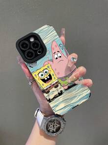 1pc Fashionable Cartoon Minimalist Spongebob Striped Pattern Anti-Fall Phone Case Protective Cover, Suitable Compatible With Samsung/Apple 17/16/15/14/13/12/11Pro Max/12Pro/14Plus And Other Models - Multicolor - View 2