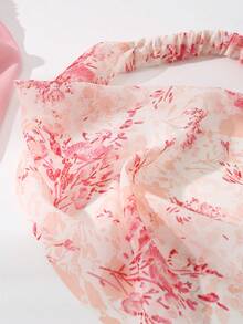 2条装女士印花弹力发带，简约优雅的粉色调，适合日常佩戴，春夏皆宜，派对聚会配饰，时尚发带，假日必备发饰，女士头巾沙滩配饰 - 彩色 - 查看 3