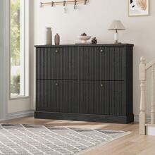 Space-Saving Shoe Cabinet Organizer With 4 Flip-Down Drawers & Adjustable Shelves, Narrow Freestanding Wooden Storage For Entryway Hallway - màu đen - Xem 8
