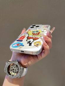 SPONGEBOB 1个透明太空创意海绵宝宝星星字母爱心穿孔防摔手机壳保护套，兼容三星/苹果17/16/15/14/13/12/11Pro Max/12Pro/14Plus等型号 - 彩色 - 查看 5